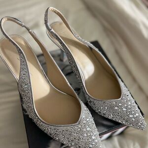 Betsey Johnson Clark Silver Crystal Slingback Heels
